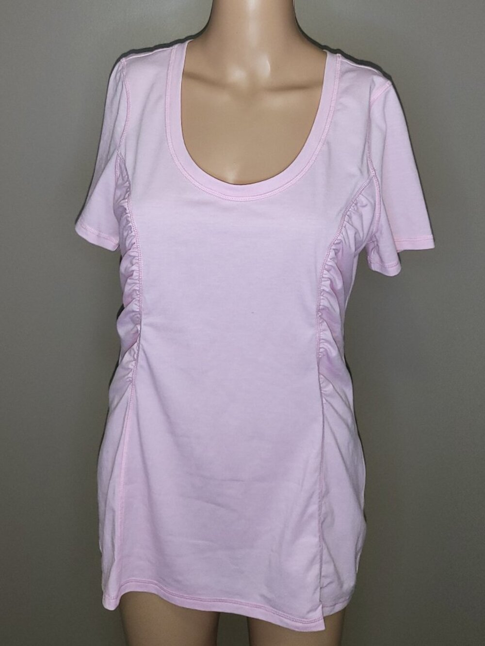 Z by Zella Light Pink Ruched Short Sleeve Scoop Neck Athletic Top Size L